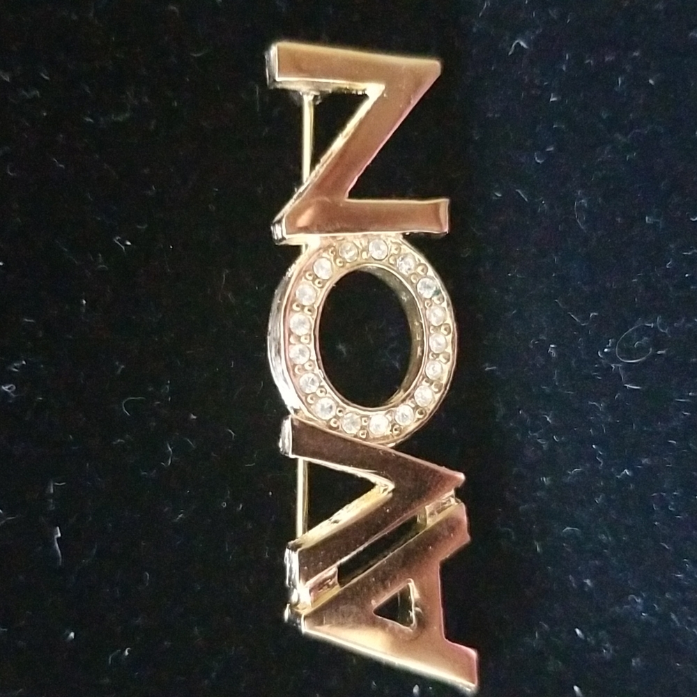 AVON Monogram Embellished Crystals Golden Brooch